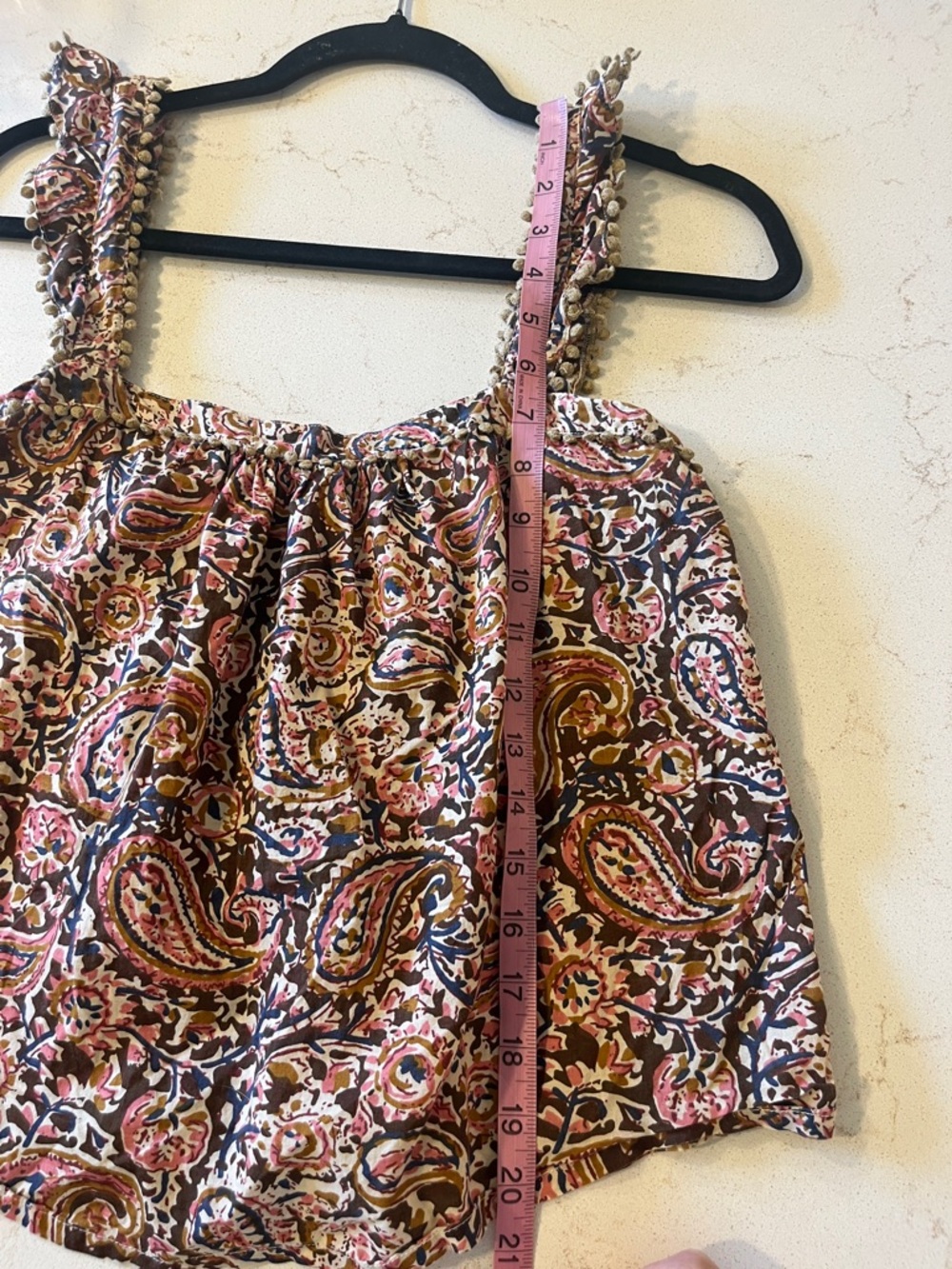 Sezane Paisley Ruffle-Strap Camisole in Pink, Brown, Cream - Picture 5 of 5